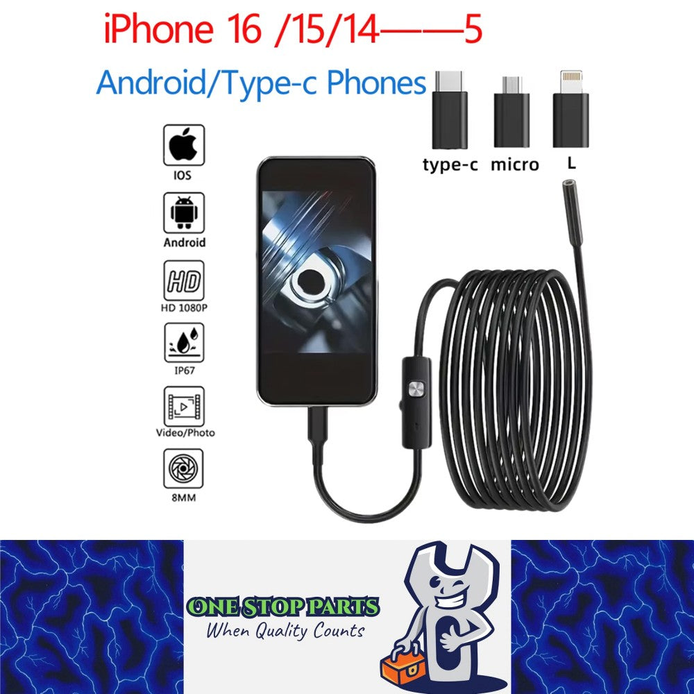 1080P Dual Lens Borescope Endoscope Camera for iPhone Android Car Pipe Mechanic