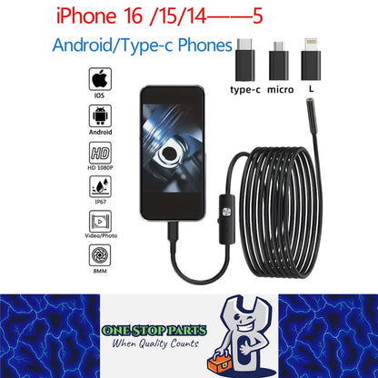 1080P Dual Lens Borescope Endoscope Camera for iPhone Android Car Pipe Mechanic