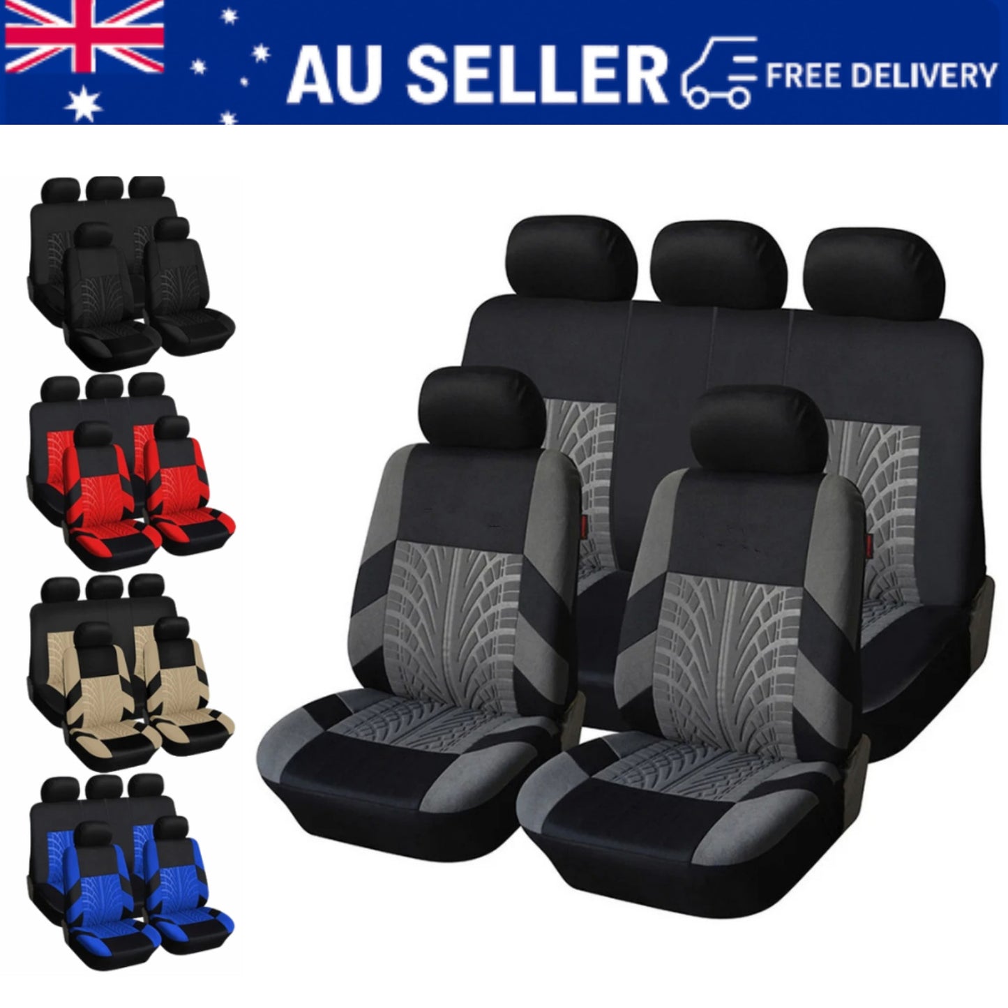 Universal Auto Car Seat Covers Full Set Anti Slip Seat Cover Protector Black AU