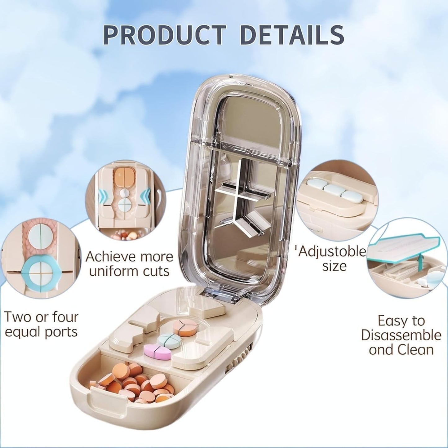 Pill Slicer Cutters Tablet Splitter Portable Pill Divider Medication 2/3/4 Parts