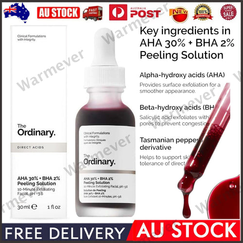 THE ORDINARY AHA 30% +BHA 2% Peeling Solution 30ml – Clears Blemishes & Pores AU