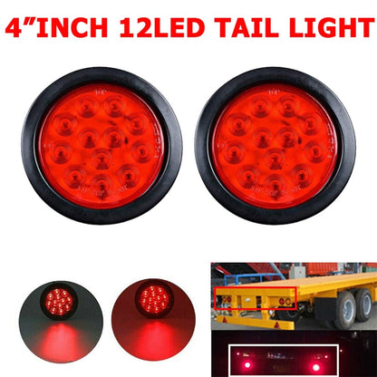 2Pcs Round LED Tail Lights Reverse Blinker Stop Brake Lamp Trailer Truck Lights