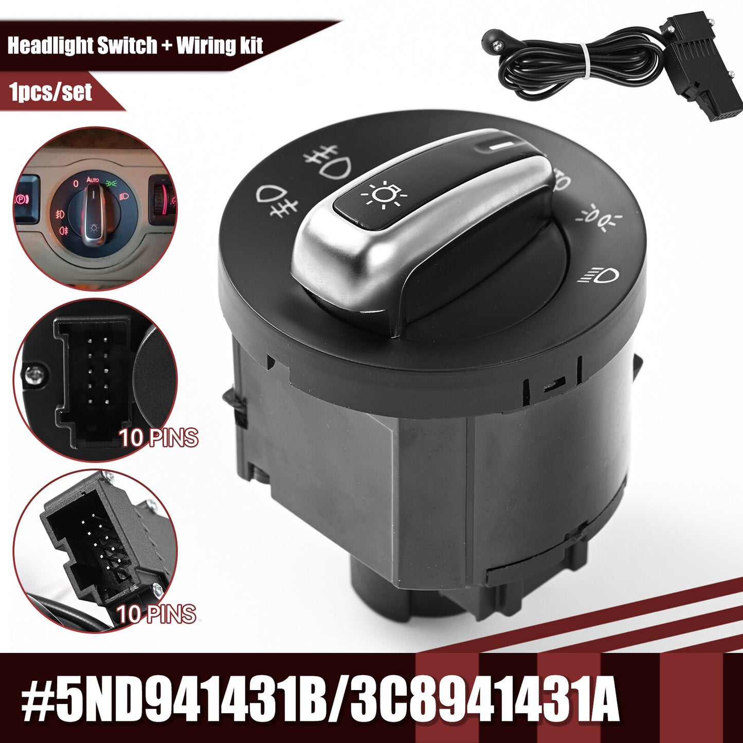 Car Auto Headlight Head Light Switch Sensor Compatible with VW Golf MK6 MK5 GTI Jetta Tiguan