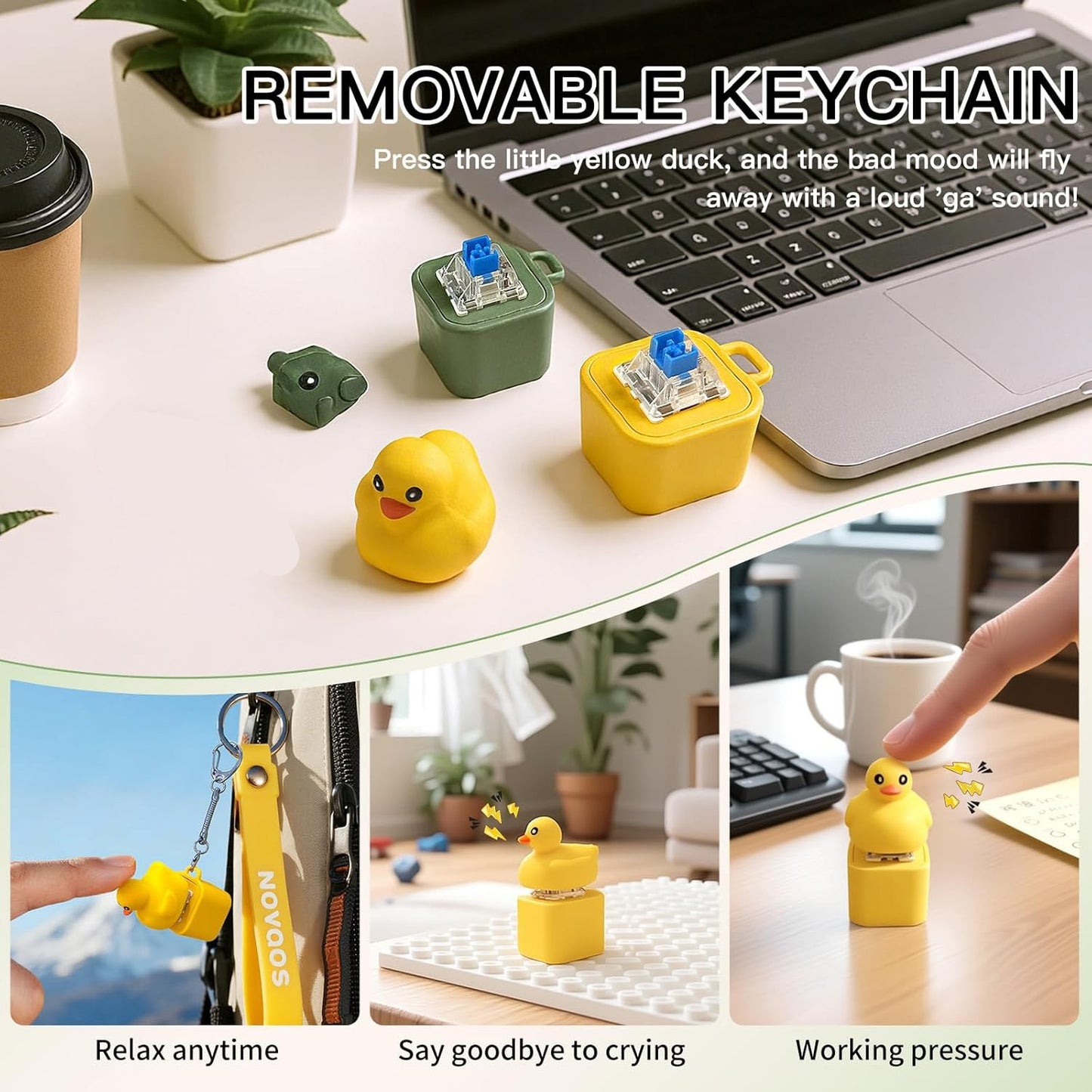 2X Rechargeable Duck Frog Keychain Button with Sound Keyboard Clicker Fidget Toy