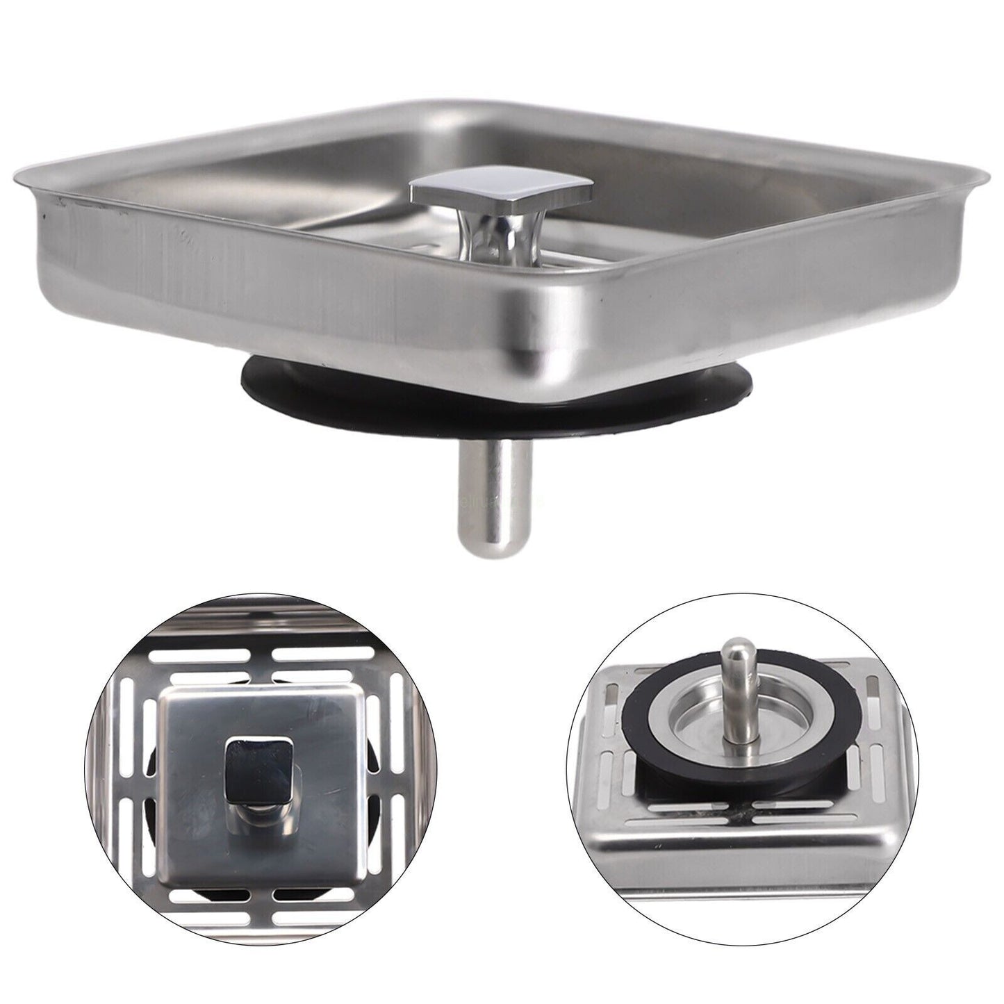 Square Stainless Steel Kitchen Sink Strainer Drainer Post Stopper Plug OZ