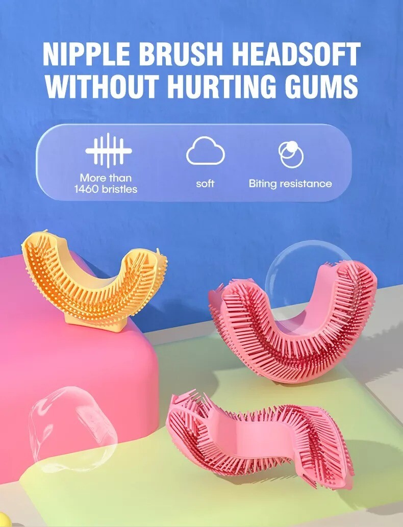 kids U-Shaped Children's Toothbrush Silicone 360°Thorough Clean Teeth Brush 2-12