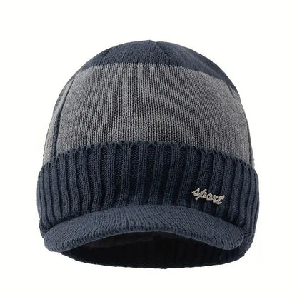 Knitted Beanie Hat with Brim Ear Protection Cap New Pullover Hats  Unisex