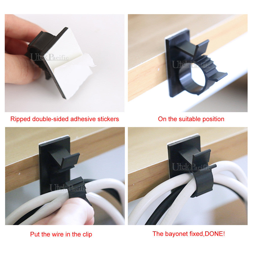 Adhesive Cord Management Cable Clips Black Wire Holder Organizer Clamp AU