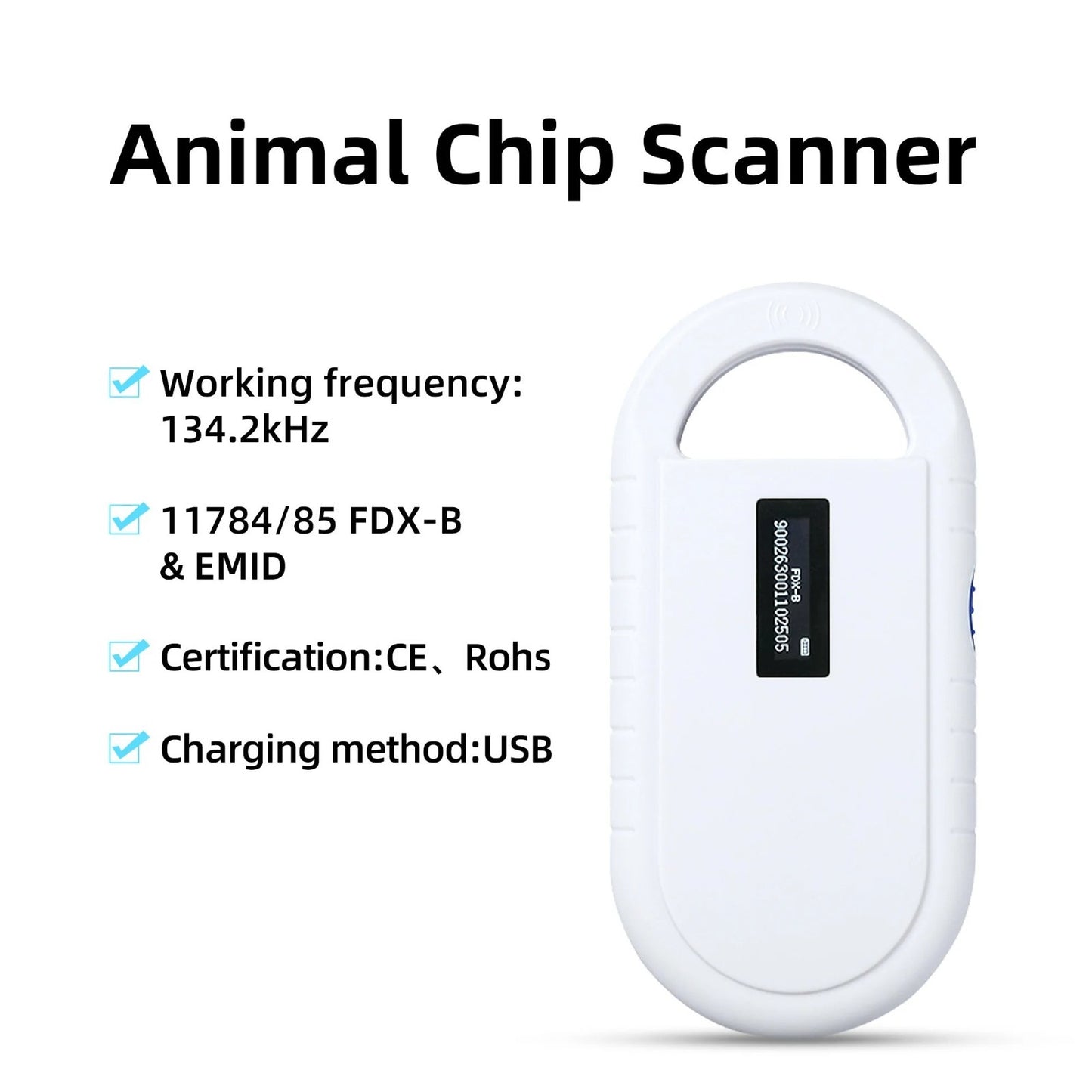Rechargeable Pet ID Microchip Scanner Portable Handy Dog Cat Animal RFID Reader