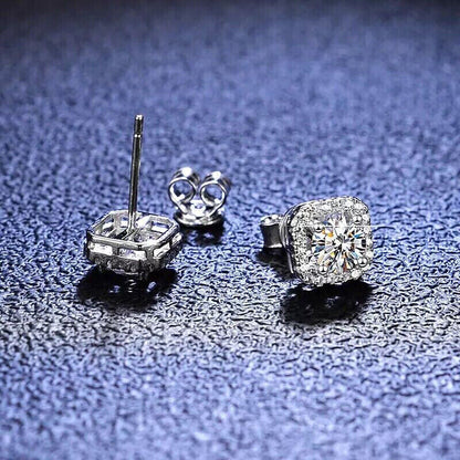Women Stainless Steel Square Cut Cubic Zirconia Stud Earrings 1 Pair Brilliant
