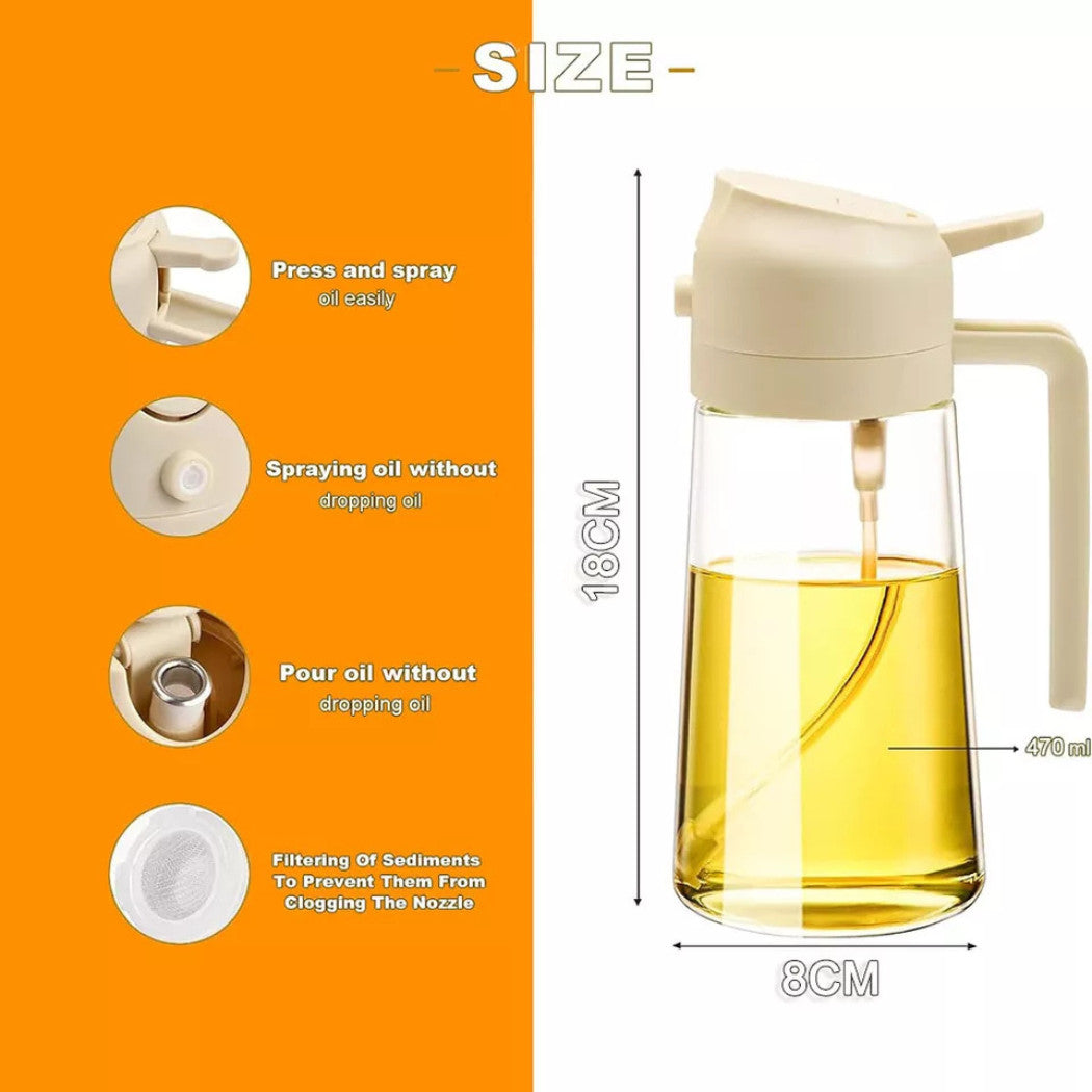 2 in 1 Olive Oil Sprayer Dispenser 470ml Mist Stream Glass Bottle BBQ AU Kitchen