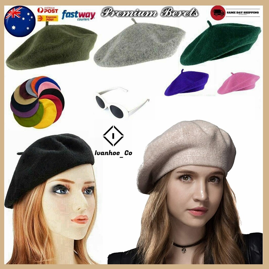 Women's Ladies Acrylic Wool French Beret Hat Cap Winter Warm Hats AUS Stock