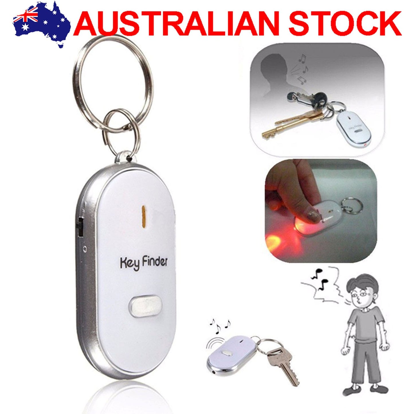 Key Finder Keychain LED Flash Beep Sound Control Locator Whistle Remote AU New