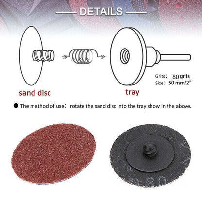 50/100 pcs 2inch 50mm Sanding 80 Grit Roll Lock Sanding Grinding Discs