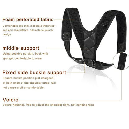 Adjustable Posture Corrector Back Shoulder Brace Neoprene Support Unisex Black