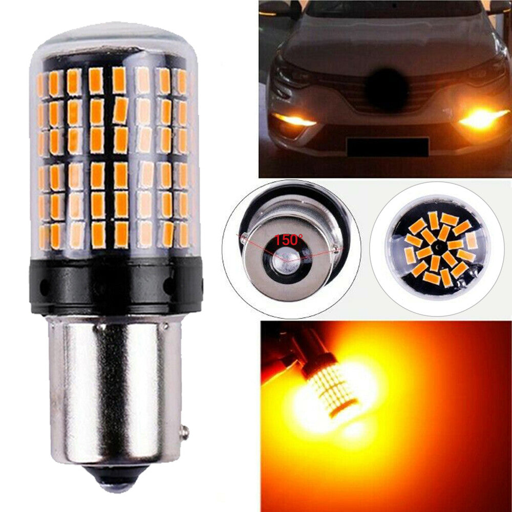 1-4x BAU15S Amber 144 LED Turn Signal Indicator Canbus Bulb 1156 2835 Globe