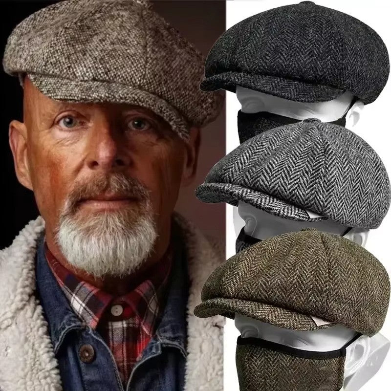Mens 8 Panels Newsboy Flat Cap Peaky Blinders Baker Boy Golf Driving Beret Hat