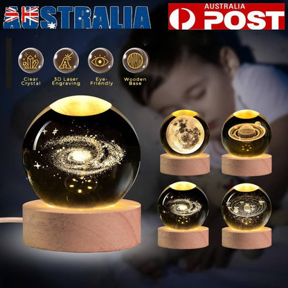 USB 3D Moon Planet Globe Galaxy Night Light LED Crystal Ball Table Lamp Bedside