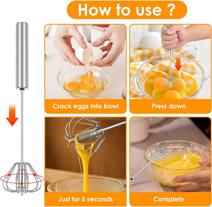 Stainless Steel Semi-Automatic Whisk Hand Push Rotary Whisk Blender Stirrer Tool