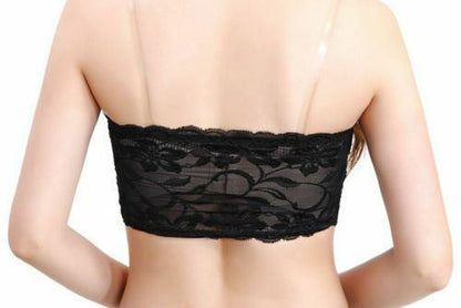Sexy Women Lace Floral Stretch Strapless Bandeau Bra Boob Tube Crop Top Vest