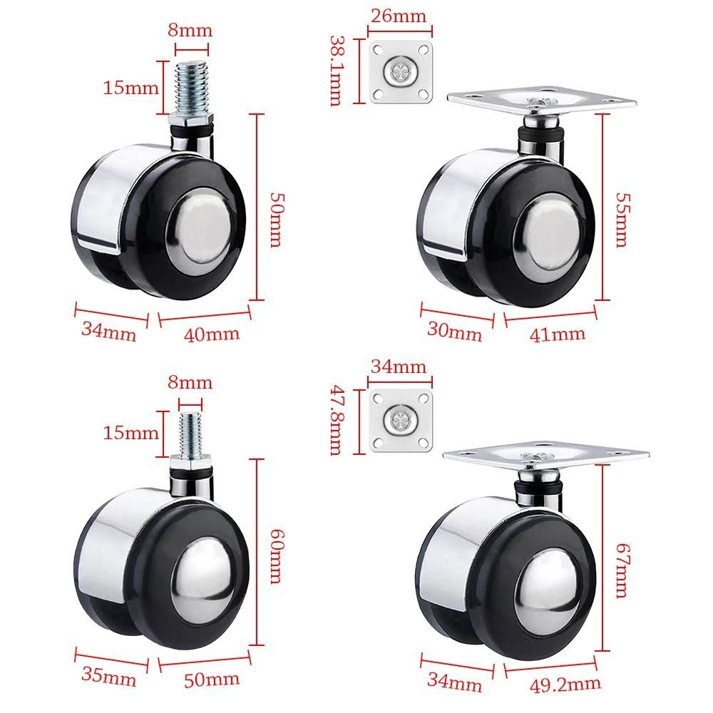 Moving Furniture Casters Wheels Soft Rubber Universal wheel Roller  For Cabinet