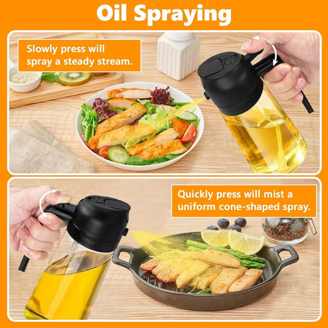 2 in 1 Olive Oil Sprayer Dispenser 470ml Mist Stream Glass Bottle BBQ AU Kitchen
