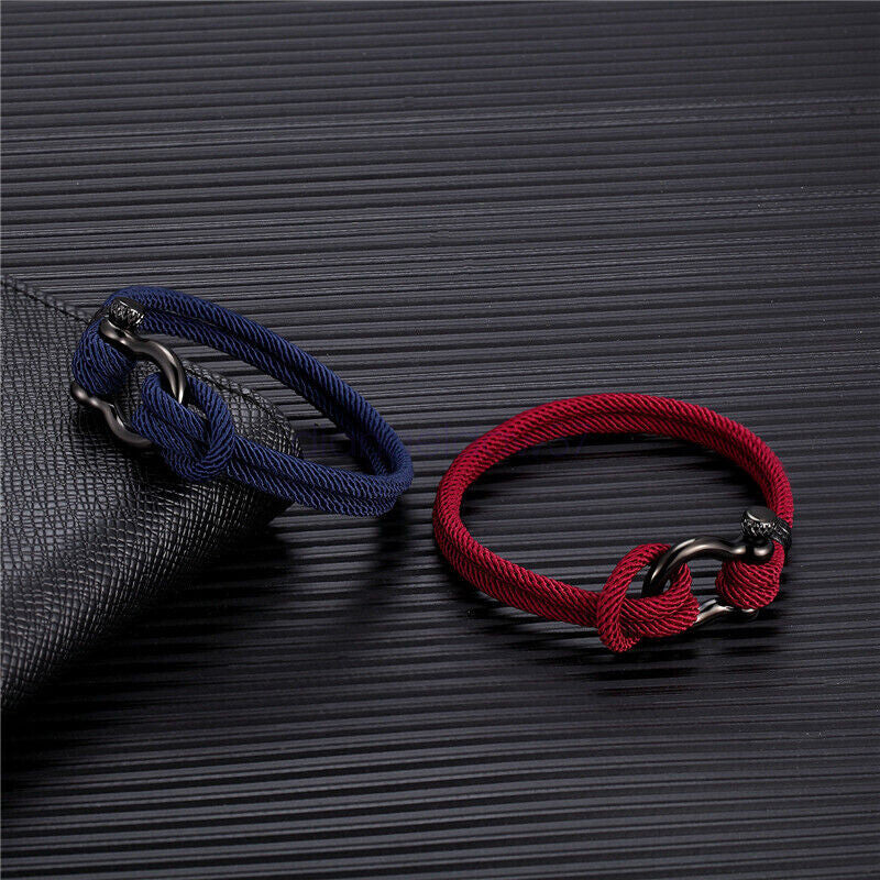 Men's Stainless Steel Leather Buckle Bracelet Bangle Cuff Vintage Wristband Rope