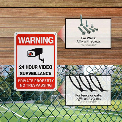 2PCS 24 Hour Video Surveillance Private Property No Trespassing Security Signs