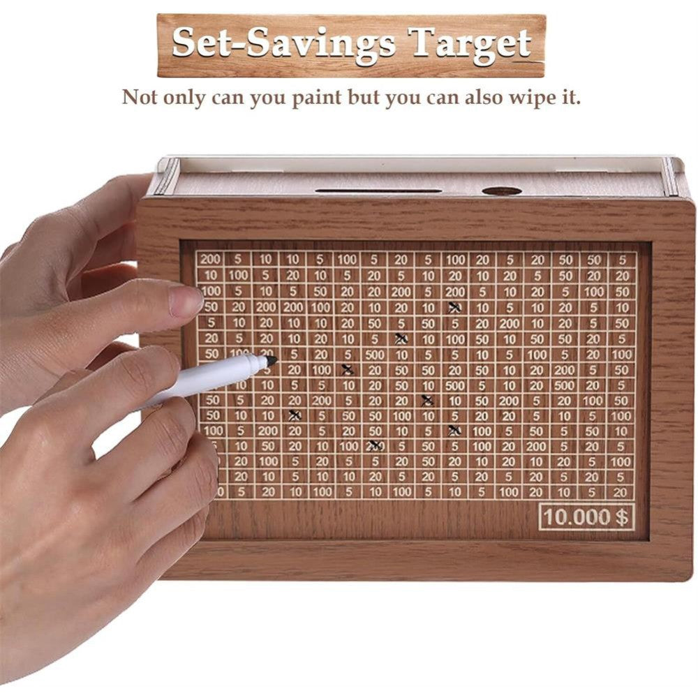 Wooden Cash Saving Box Creative Cash Savings Challenge Box Coin Money Box Gift