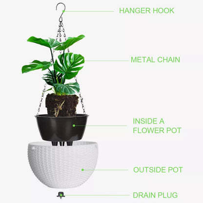 2PCS Landen Rattan Hanging Plant Pots Flower Baskets Hanger Self Holder Wall AU