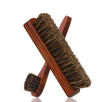 Shoe Polish Brush Set 2Pcs Horsehair Wood Handle For Leather Boots Cleaning Care