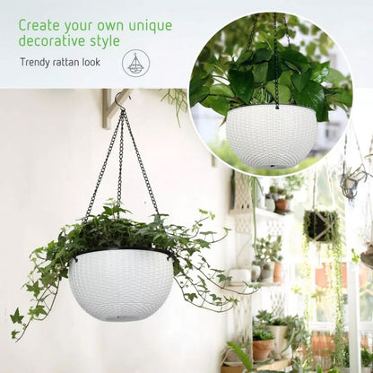 2PCS Landen Rattan Hanging Plant Pots Flower Baskets Hanger Self Holder Wall AU