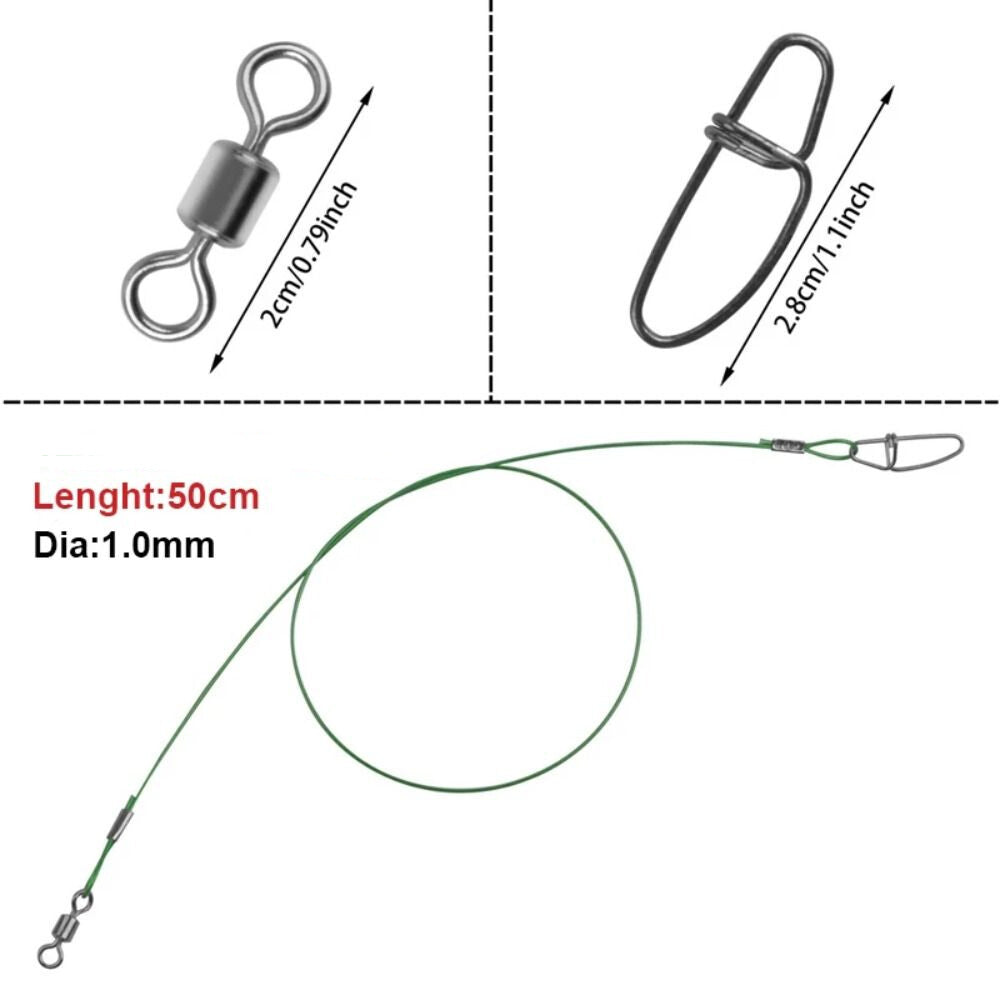 10PCS WIRE TRACE LEADER 50cm STEEL RATED 125LBS NYLON COATED FISHING TACKLE