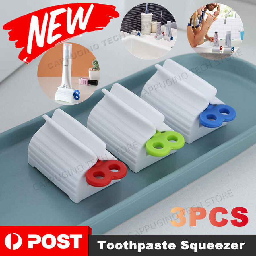 3x Toothpaste Squeezer Bathroom Tube Easy Stand Dispenser Rolling Holder Seat AU