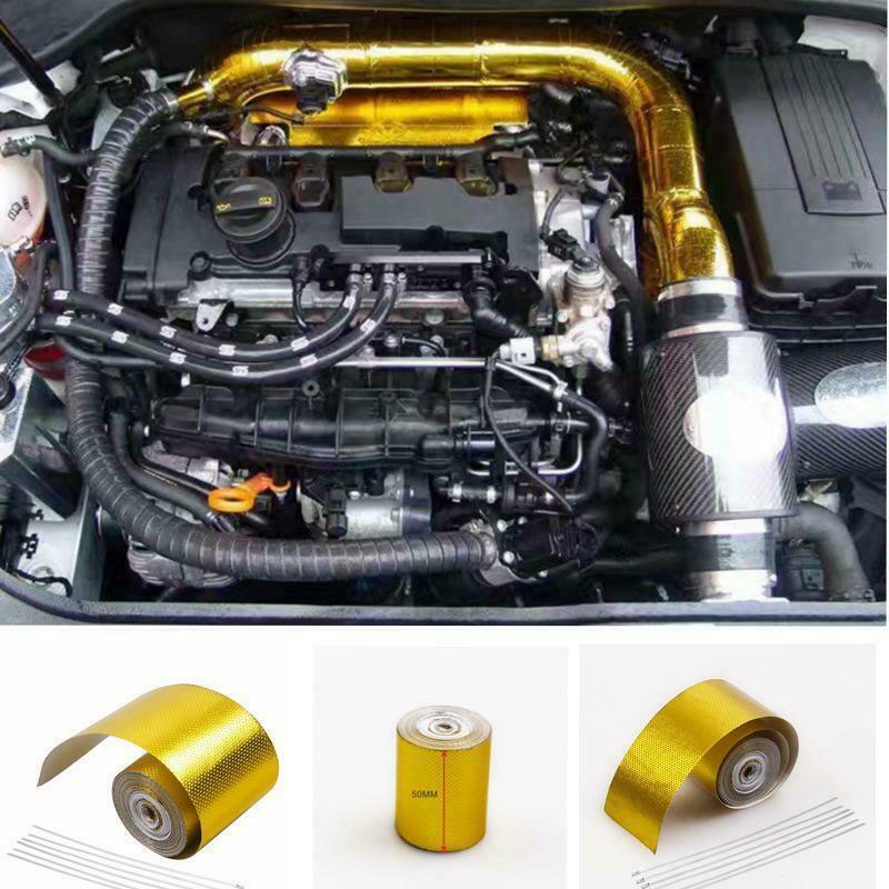 5M Gold Thermal Exhaust Tape Air Intake Heat Insulation Shield Wrap Reflective
