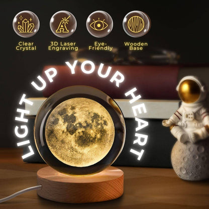 USB 3D Moon Planet Globe Galaxy Night Light LED Crystal Ball Table Lamp Bedside