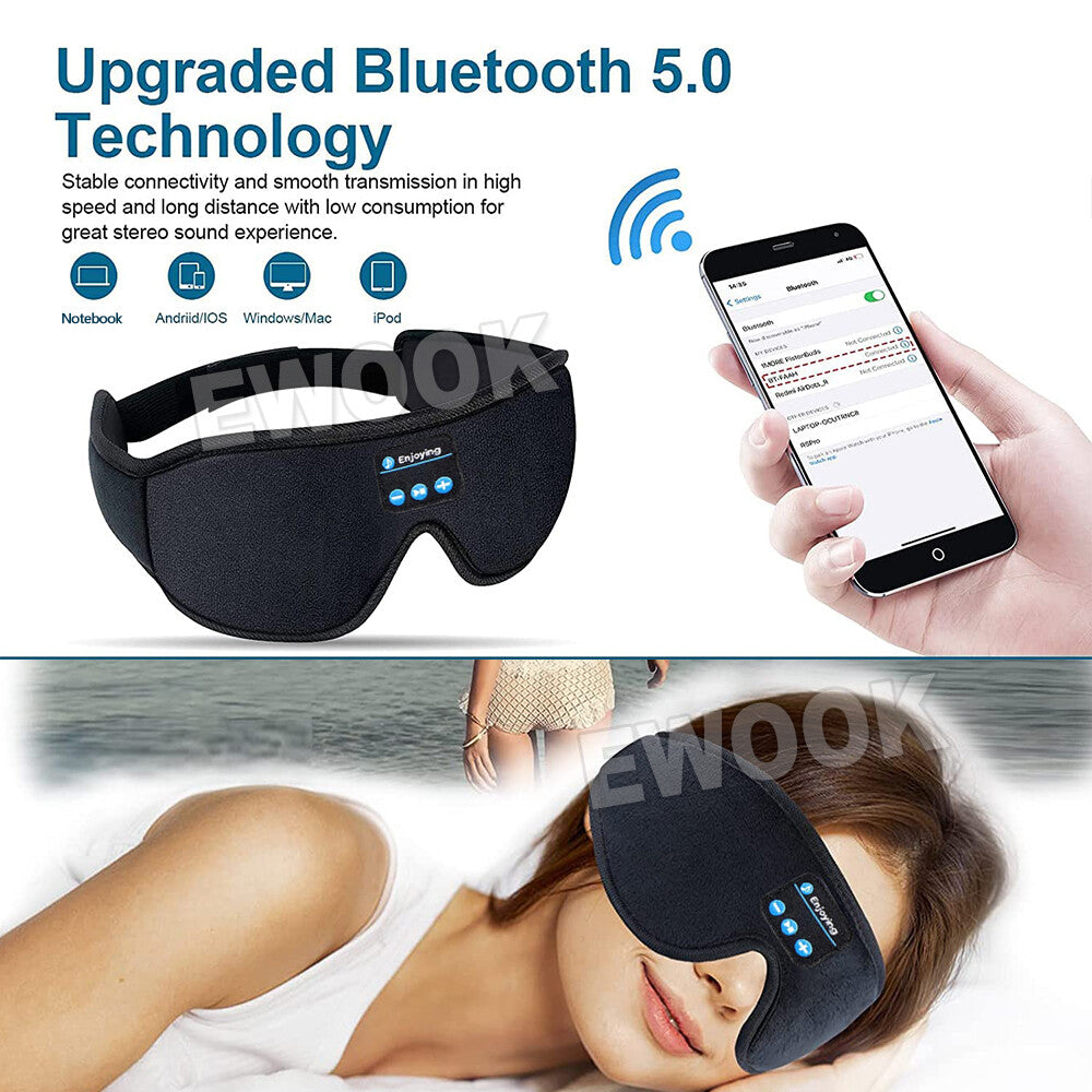Wireless Bluetooth 5.0 Stereo Eye Mask Headphones Earphone Sleep Music Headband
