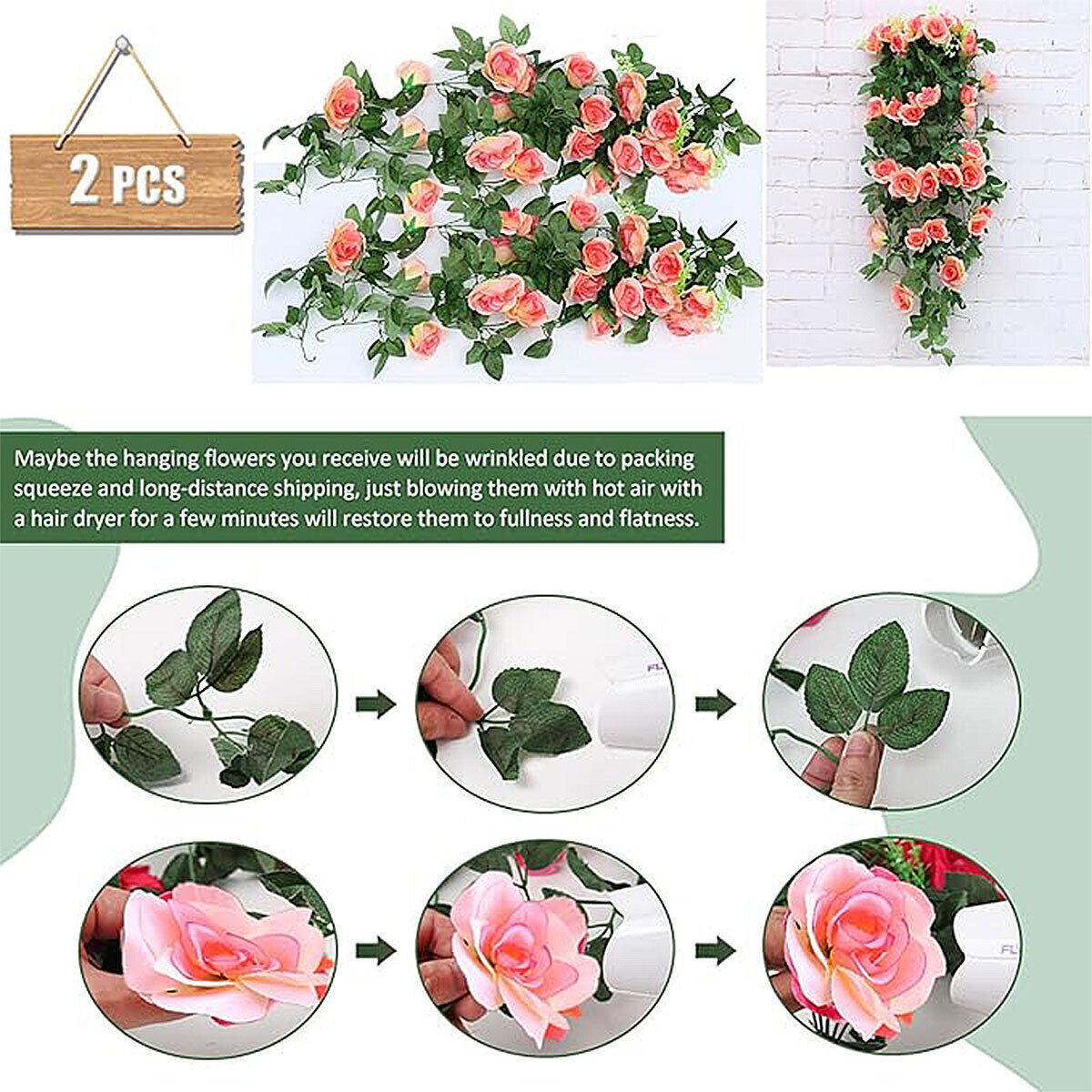 Artificial Rose Flower Garland Hanging Vine Fake Home Wall Wedding Decor AU Pack
