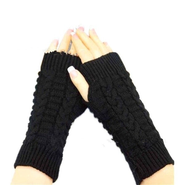 Women Lady Girl Knitted Crochet Short Winter Warmer Braided Arm Fingerless Glove