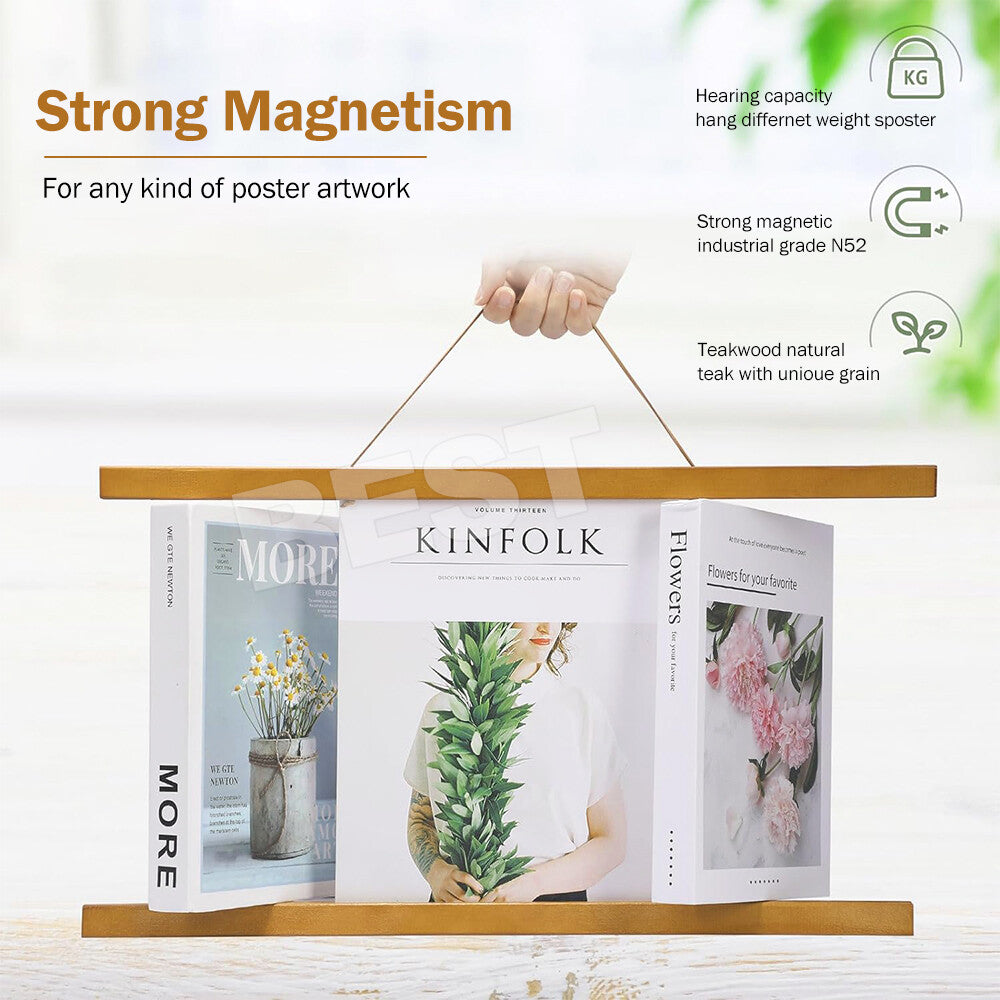 31-71CM Magnetic Poster Frame Teak Wooden Hanging Scroll Wall Art Poster Hanger