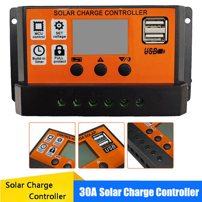 30A Solar Charge Controller 12V 24V Lithium Battery Panel Regulator 2 USB LCD