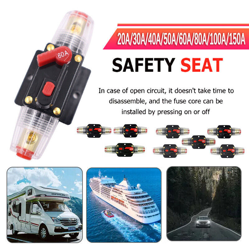 20-150AMP Circuit Breaker Dual Battery IP67 Waterproof Fuse Manual Reset 12V 24V