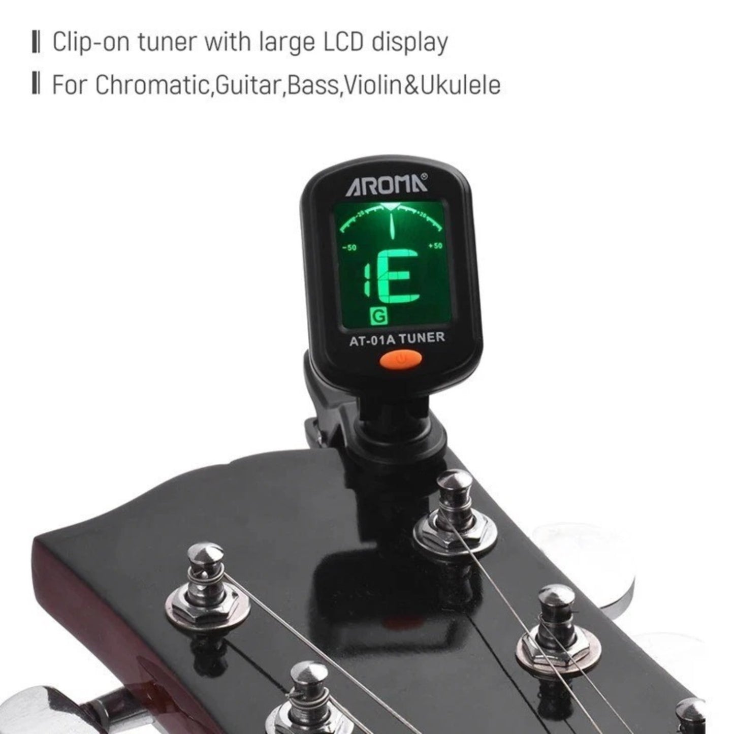 AROMA Guitar Tuner Clip-on LCD Display Chromatic Guitar Bass Ukulele Violin