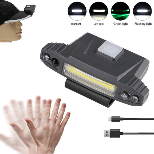 Rechargeable USB LED Headlamp Clip on Cap Hat Light Head Torch Fishing Camp Lamp