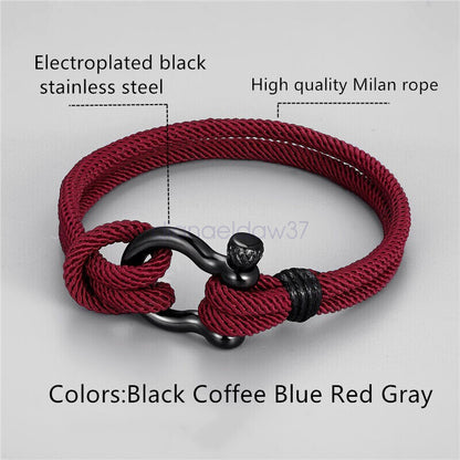 Men's Stainless Steel Leather Buckle Bracelet Bangle Cuff Vintage Wristband Rope