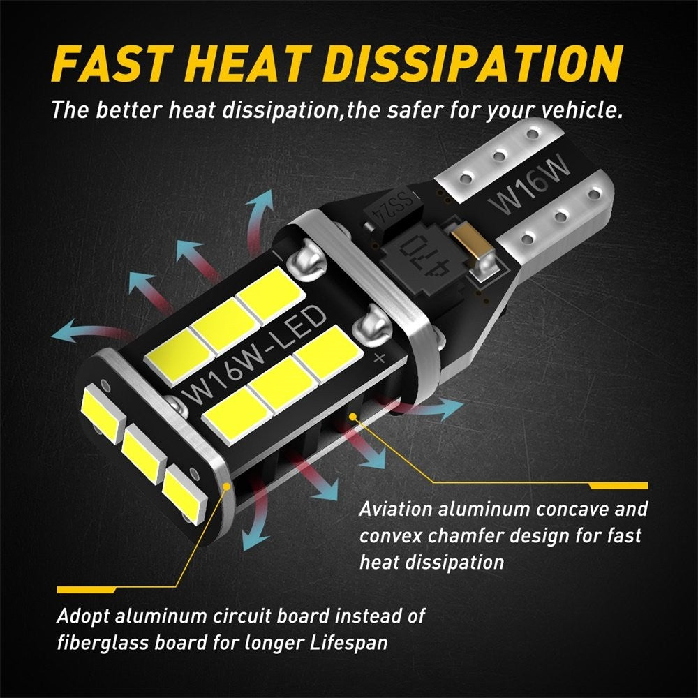 2X White AUXITO LED Bulbs Car Reverse Backup Light 912 921 T15 W16W Canbus 6500K