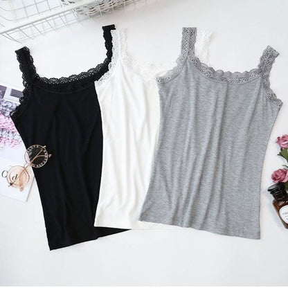 Sleeveless Cami Top Shirt With Lace Fitted Tops Summer Tank Tops  for Women