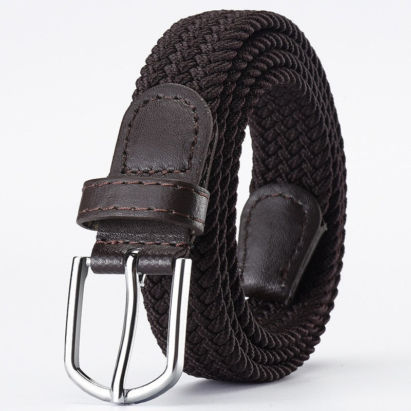 25mm Wide Stretch Belt Braided Elastic Woven Belt Silver Buckle Jeans