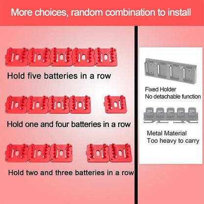 5/10x Battery Mounts Storage Holder Rack For Milwaukee M18 18V Tool Battery Red