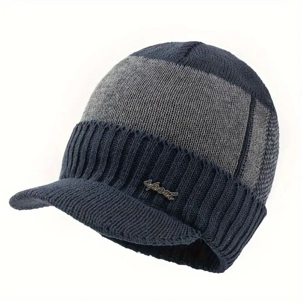 Knitted Beanie Hat with Brim Ear Protection Cap New Pullover Hats  Unisex
